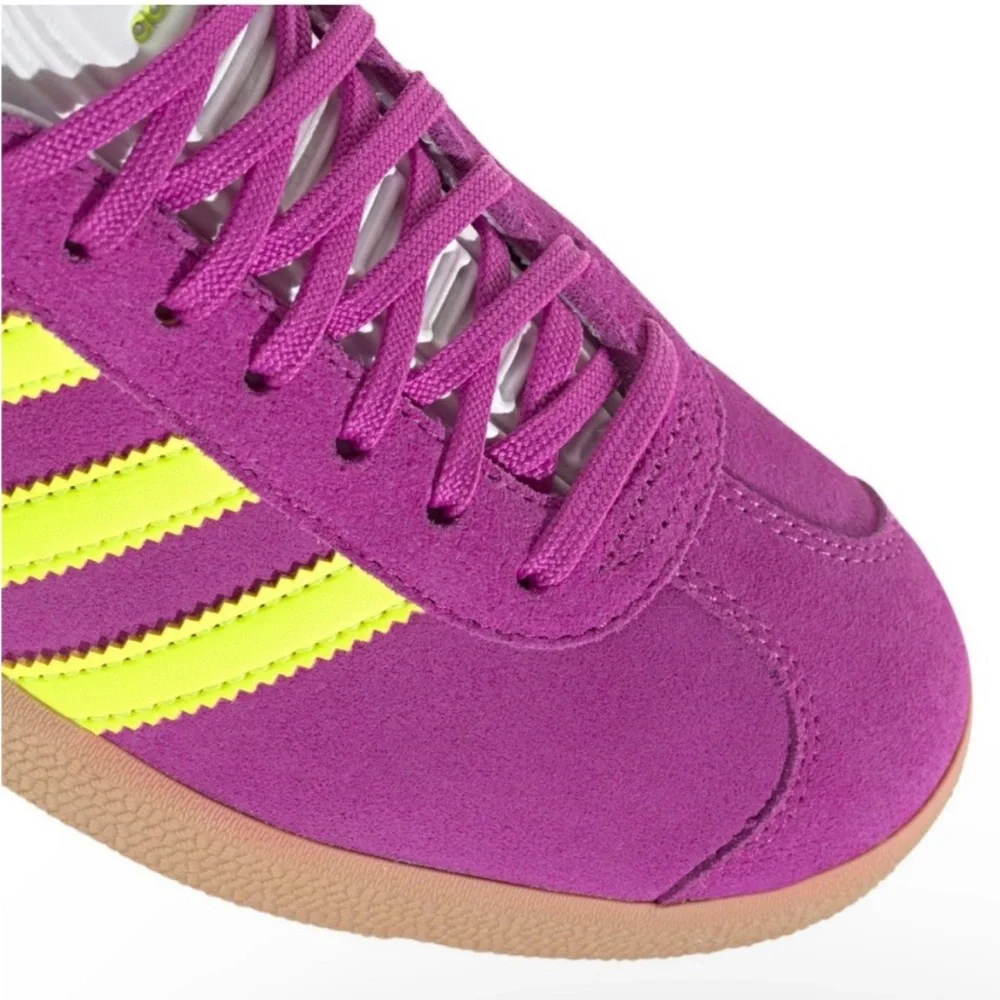 WMNS ADIDAS ORIGINALS GAZELLE PURPLE BURST NEON SOLAR YELLOW SHOES SNEAKERS - Picture 4 of 17